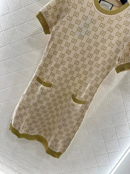 25fw Jacquard knitted short sleeved dress