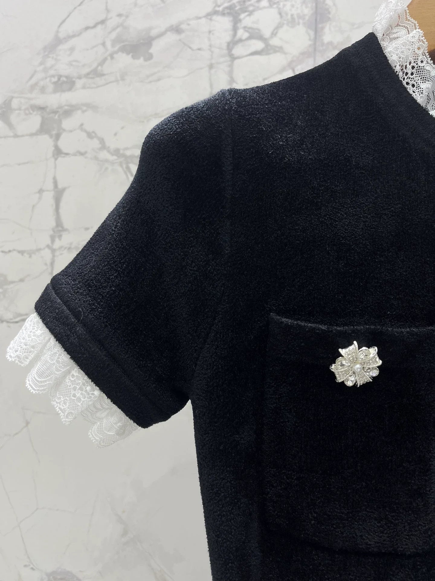 25fw Black diamond velvet chenille knit dress