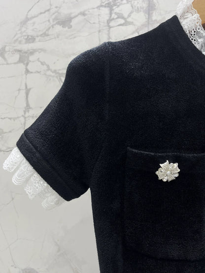 25fw Black diamond velvet chenille knit dress