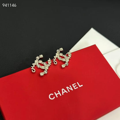 Square diamond letter combination double C earrings