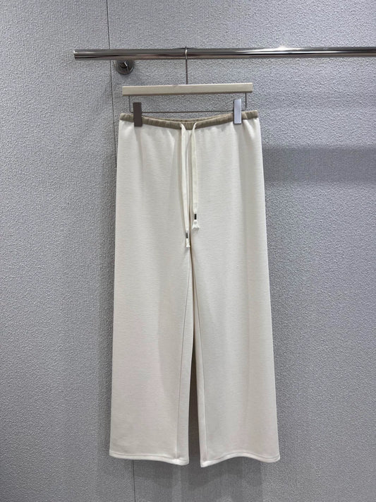 Drawstring casual wool wide leg pants