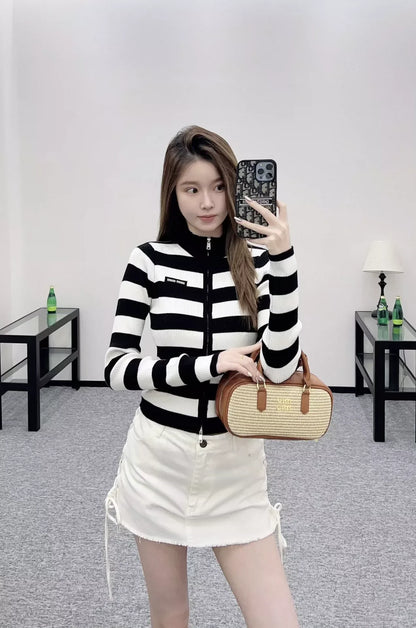 25fw Striped knitted cardigan