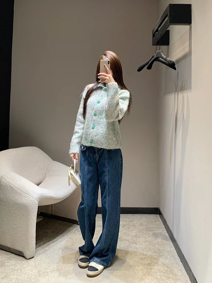 Flip collar single breasted knitted cardigan