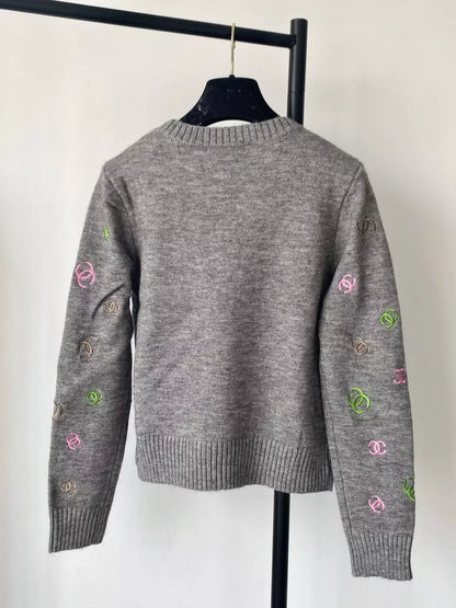 25fw Full printed embroidered sweater