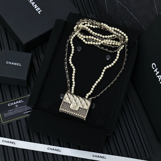 Double layer pearl crossbody metal bag