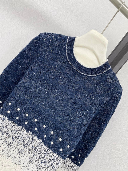 25fw Gradient lace patchwork sweater
