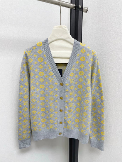 25fw Color blocked floral jacquard V-neck cardigan