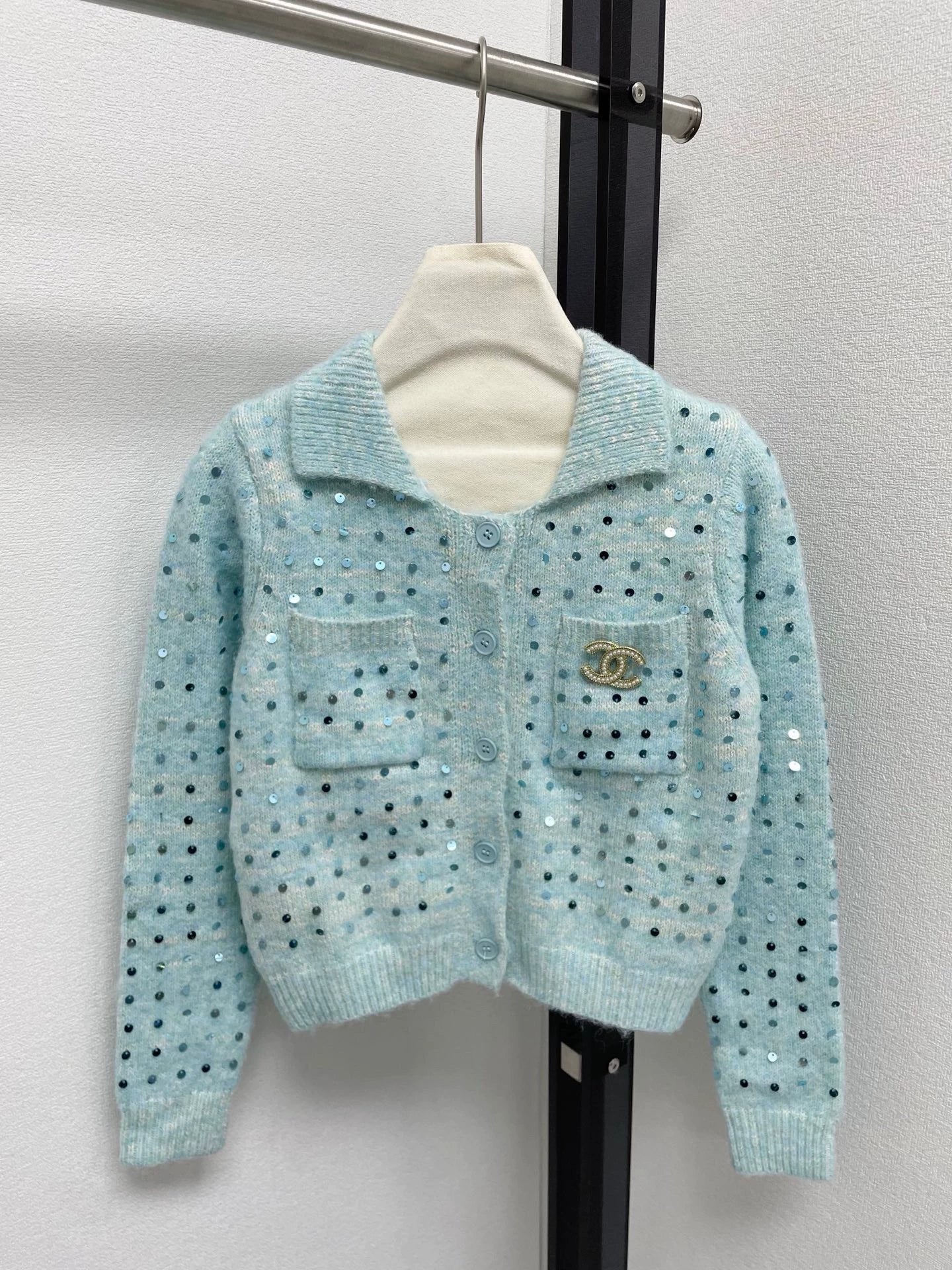 25fw Sequined lapel cardigan