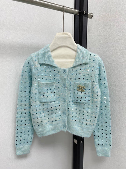 25fw Sequined lapel cardigan