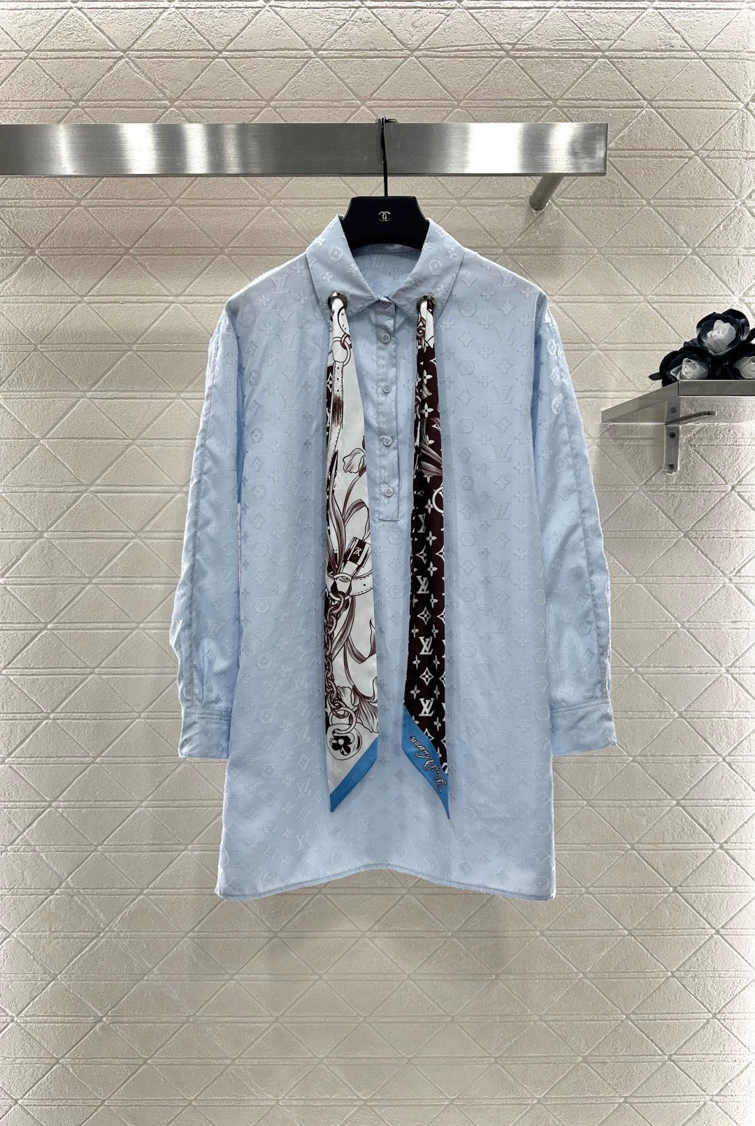 25fw Silk scarf long shirt