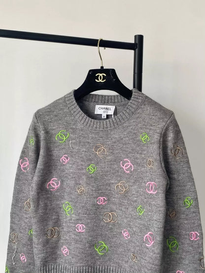 25fw Full printed embroidered sweater