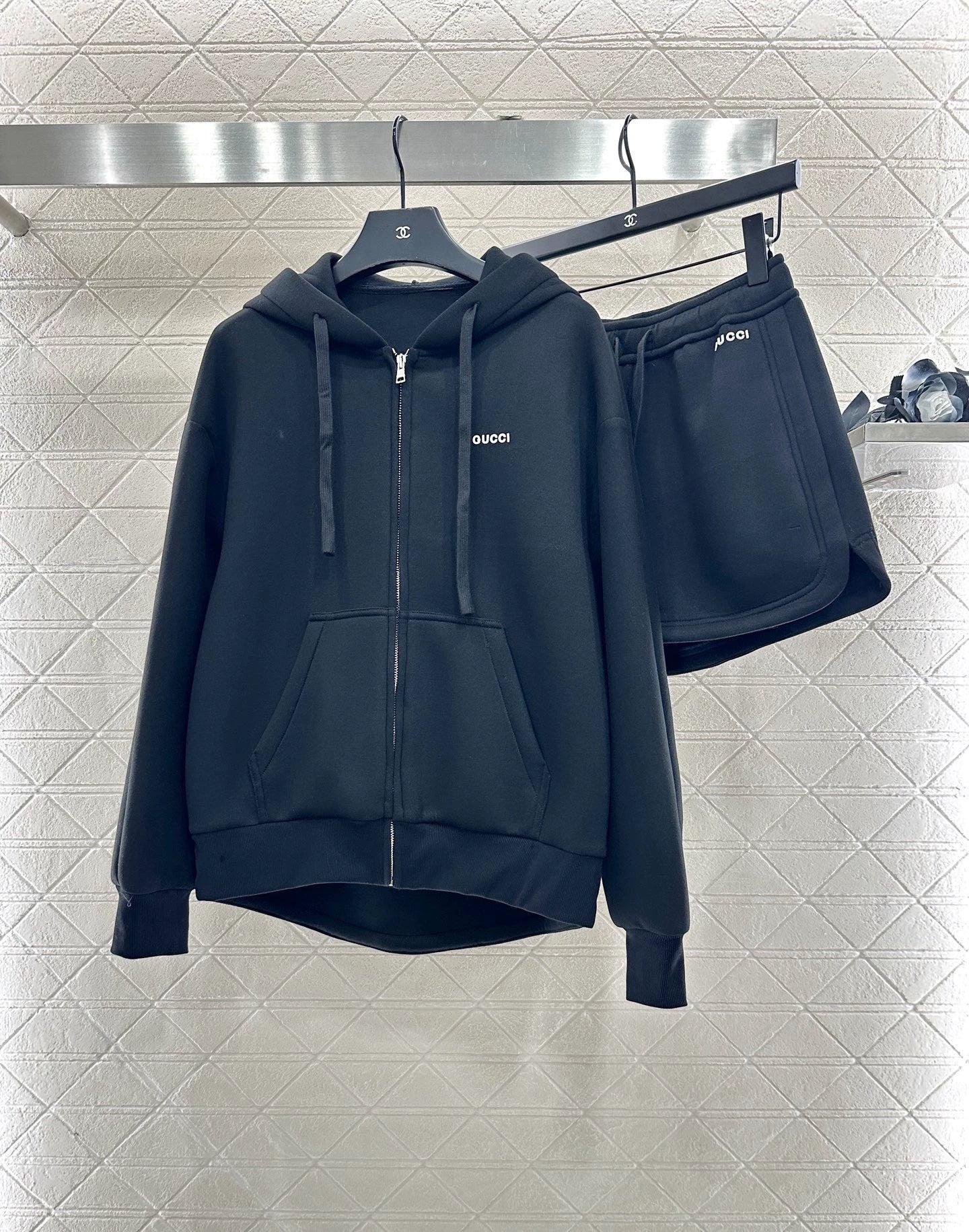 25fw Hooded letter jacket shorts set