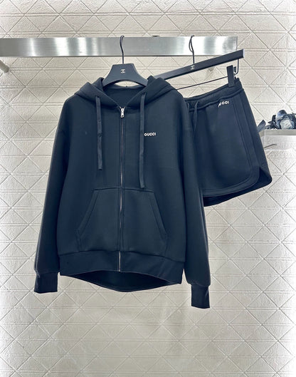 25fw Hooded letter jacket shorts set