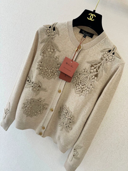 Hollow embroidery cashmere cardigan