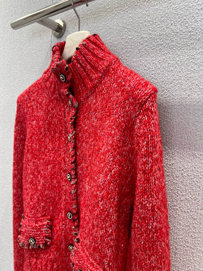 Stand up collar long sleeved sweater jacket