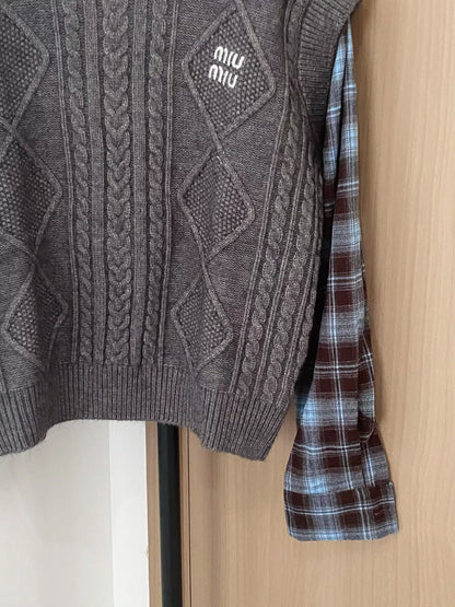 25fw Two tone long sleeved patchwork