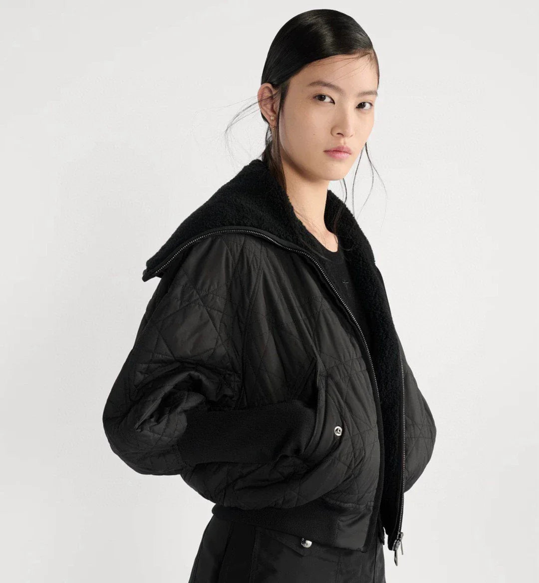 25fw Lamb wool lined diamond grid jacket