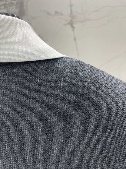 25fw Hook flower contrasting lapel long sleeved knitted dress