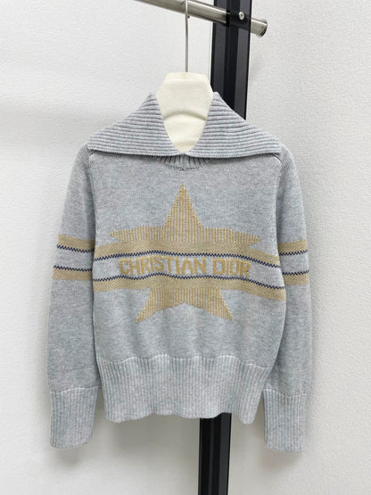 25fw Vertical contrasting navy neck sweater