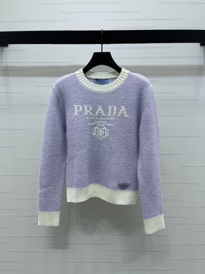 Color blocked letter pullover sweater