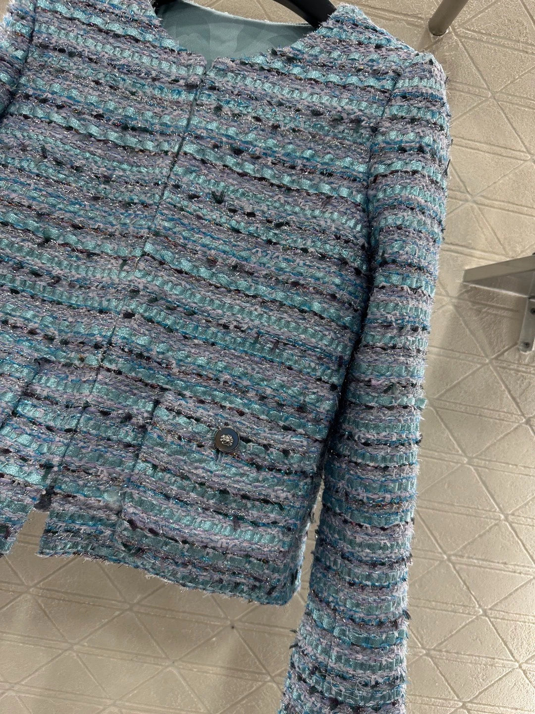 25fw Woolen striped round neck dress jacket