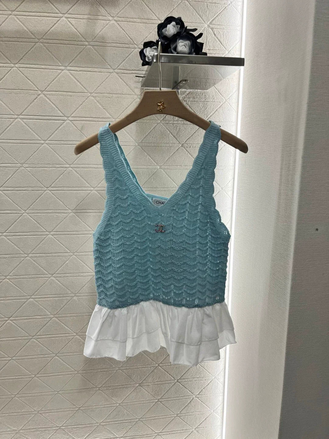 2025 new lace stitching knitted vest