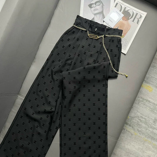 C 25 Classic Flocked Letter Wide Leg Pants