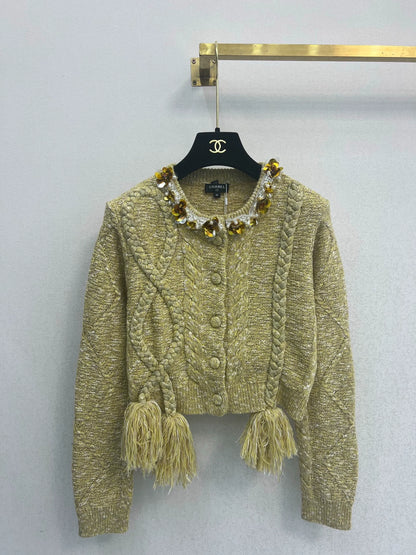 Nail bead flower decorative edge twisted flower knitted jacket