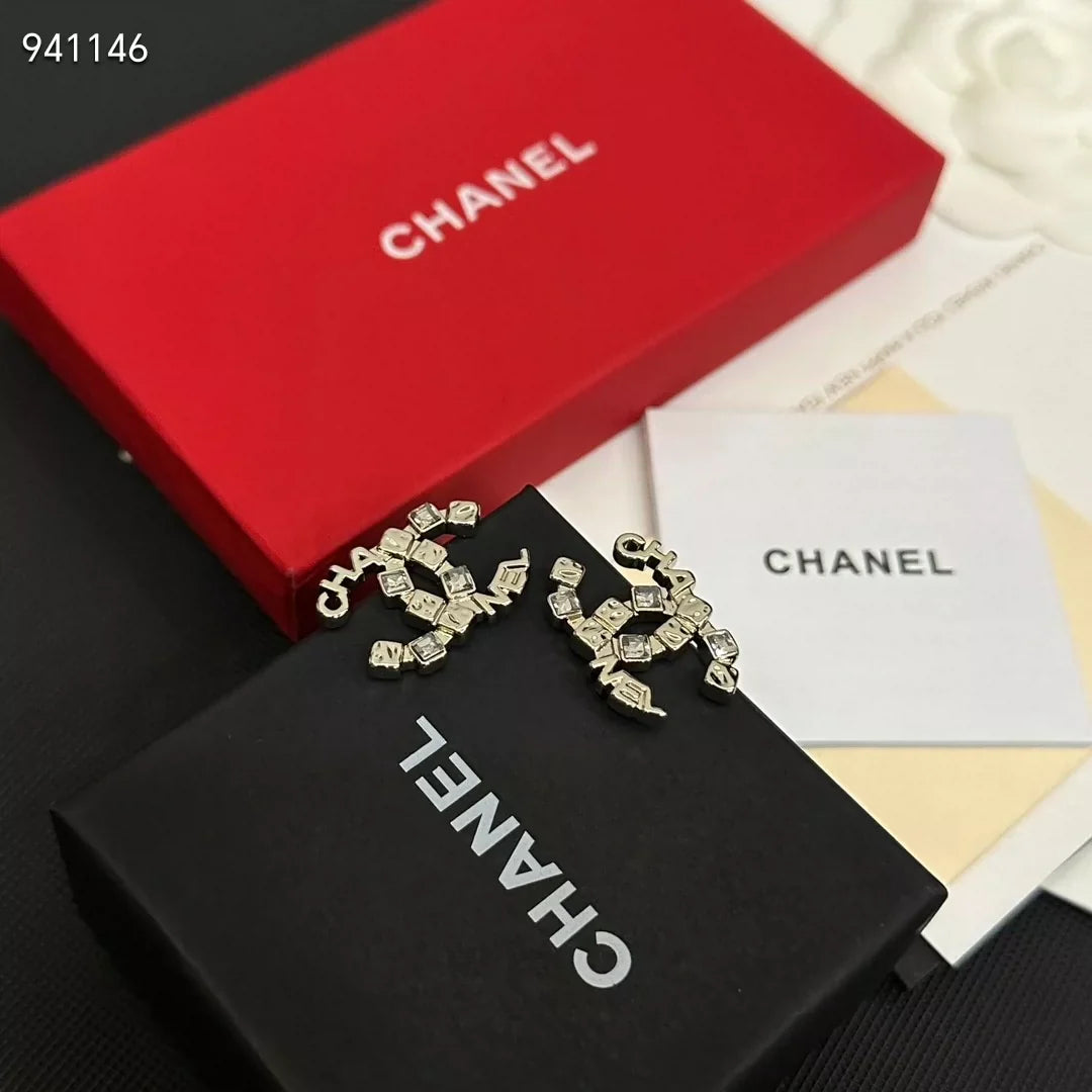 Square diamond letter combination double C earrings
