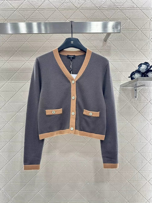 25fw Color blocking knitted cardigan