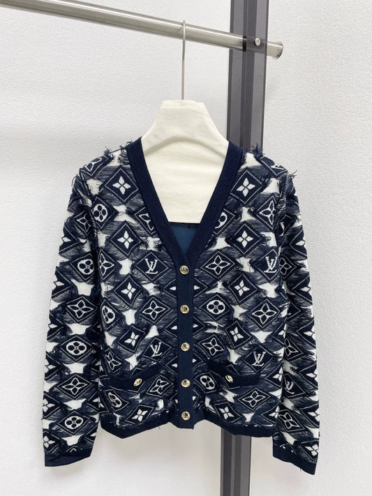 25fw Tassel contrasting color embellishment V-neck cardigan