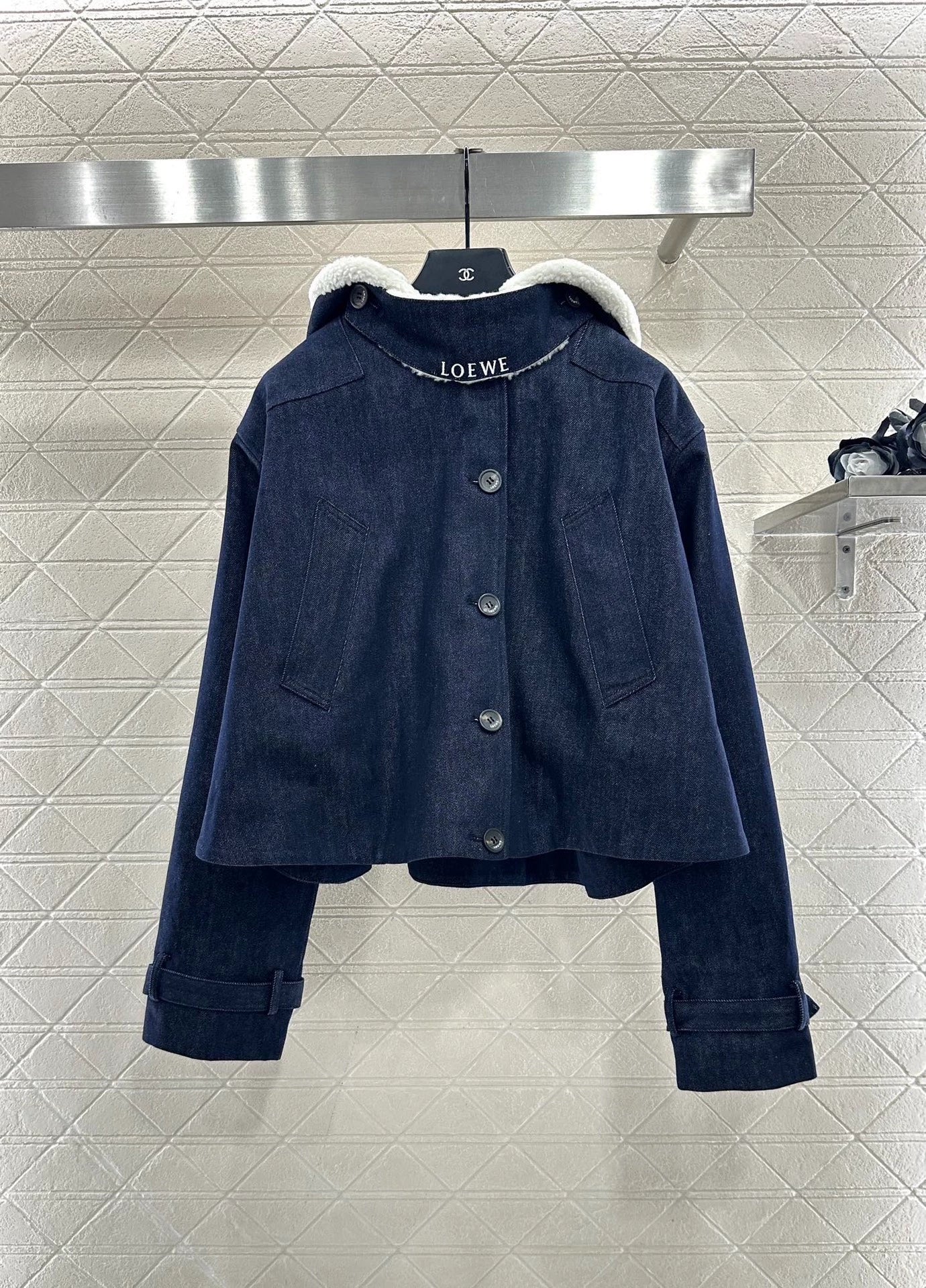 Hooded plush denim cloak jacket