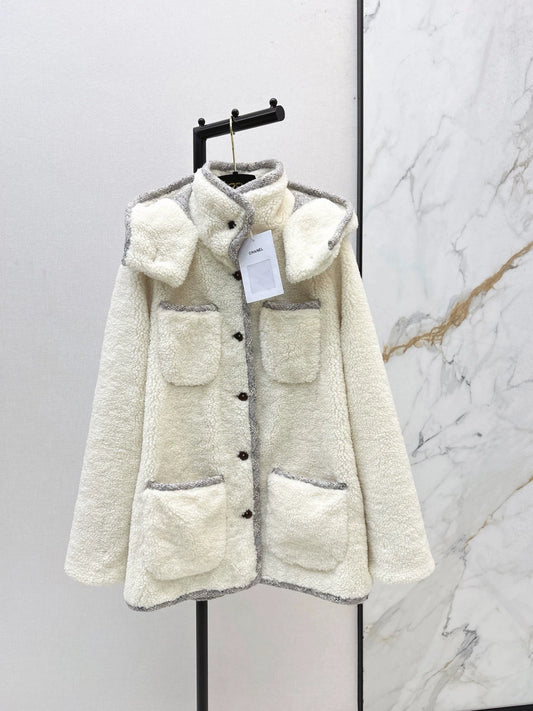 Teddy eco-friendly fur mid length hooded jacket