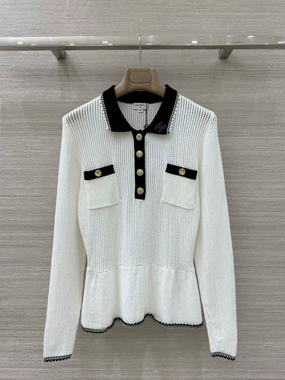 Embroidered mesh knitted long sleeved shirt