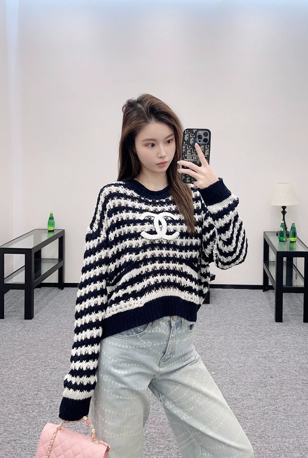 25 Striped Letter Knit Sweater