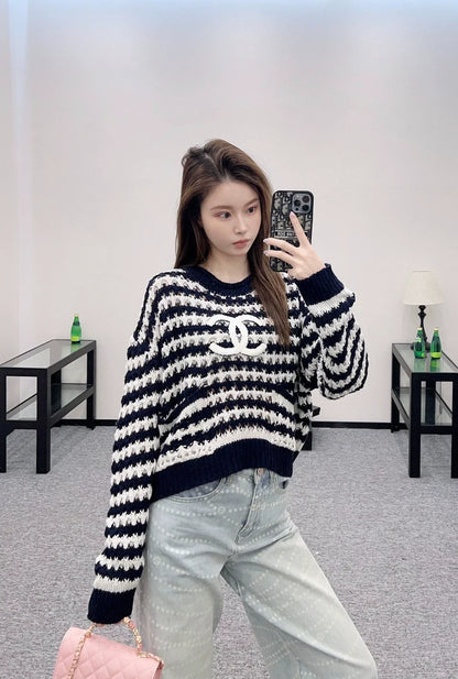 25 Striped Letter Knit Sweater