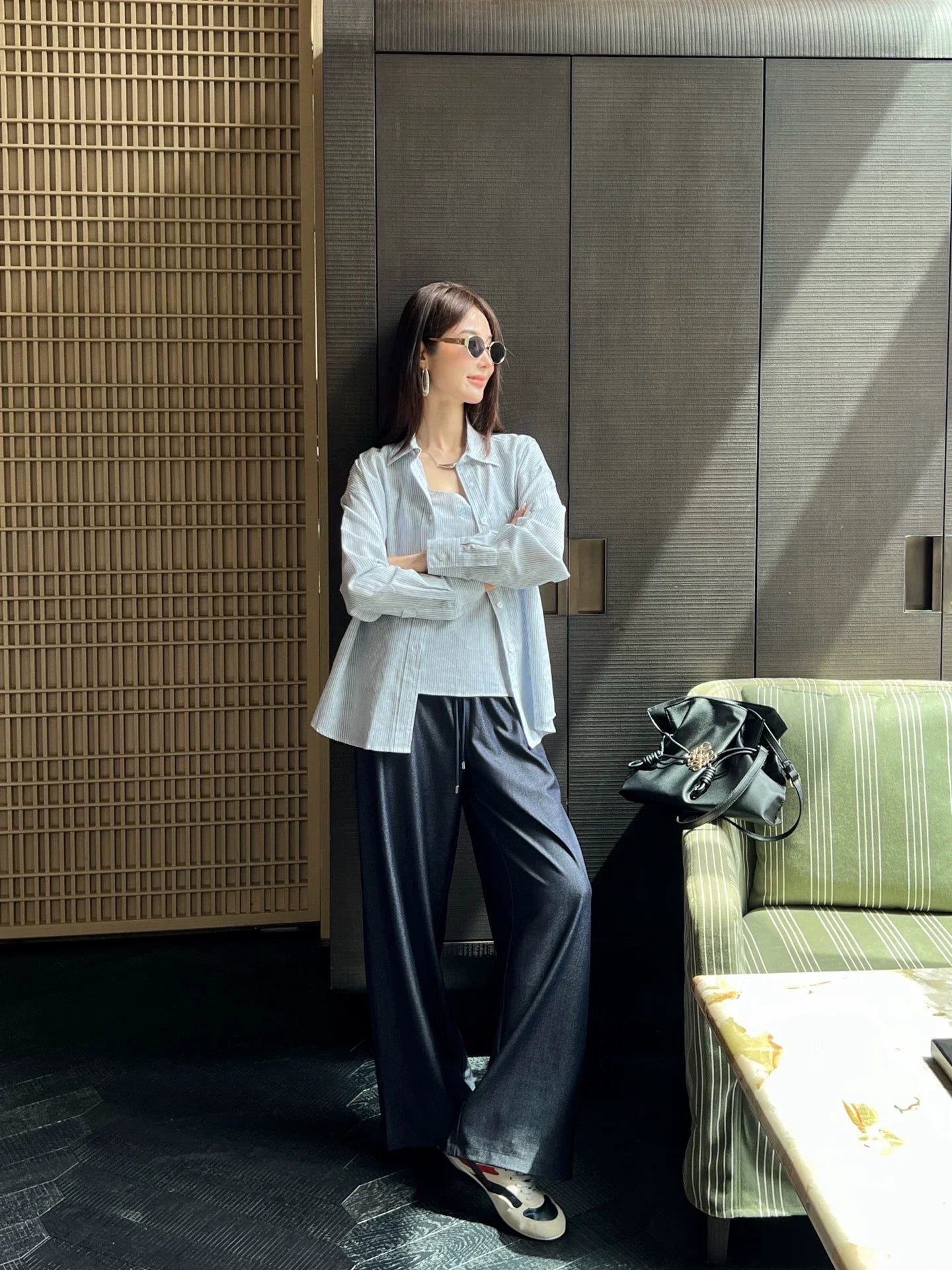 25fw Blue striped two-piece set