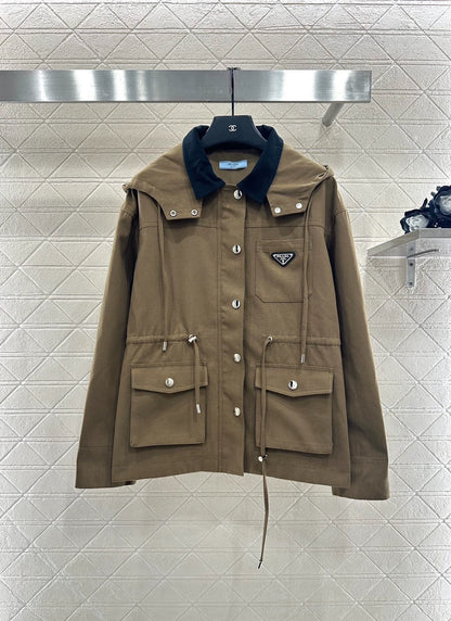 new Collar Hooded Drawstring Jacket