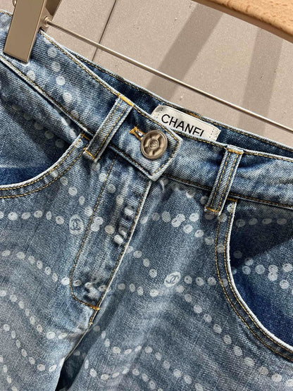 25fw Polka dot printed high waisted jeans