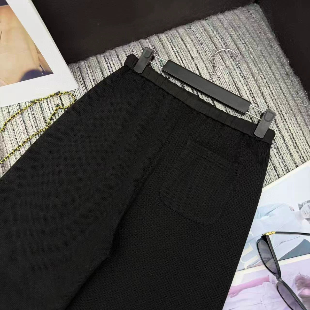 Wool knitted straight leg pants