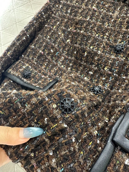 Leather collar splicing coarse woolen suit