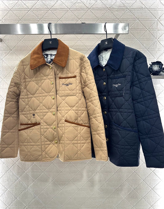 Corduroy collar rattan plaid cotton jacket