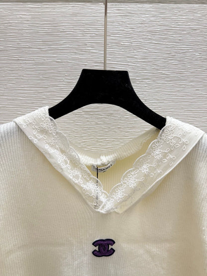 25fw Lace patchwork hooded knit sweater