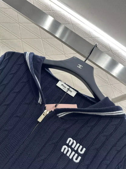 25fw Hooded zipper knitted cardigan