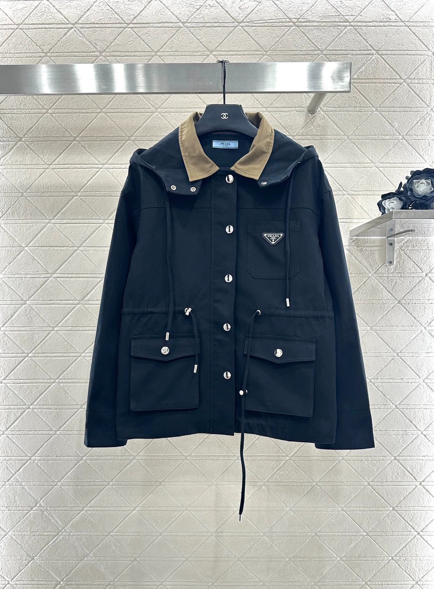 new Collar Hooded Drawstring Jacket