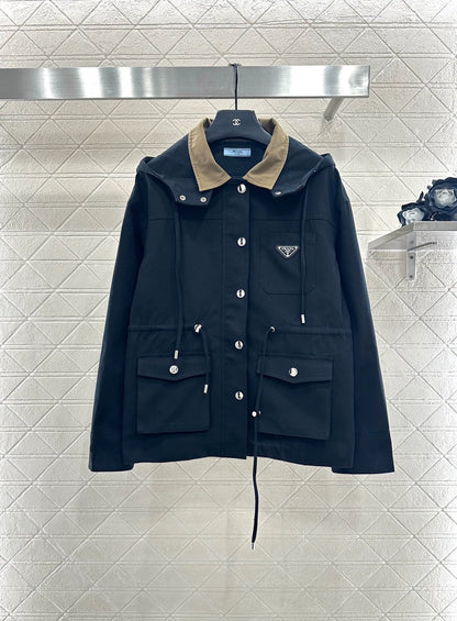 new Collar Hooded Drawstring Jacket