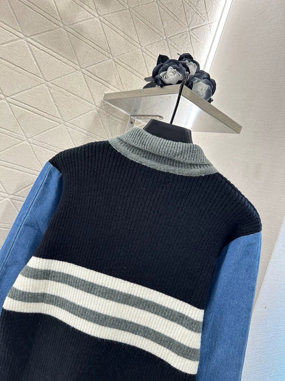 25 Splicing denim knit top