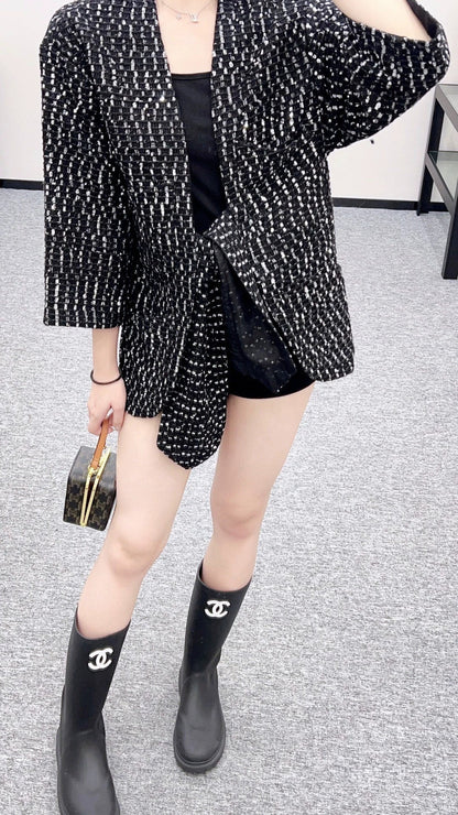 25fw Bead plaid open top jacket