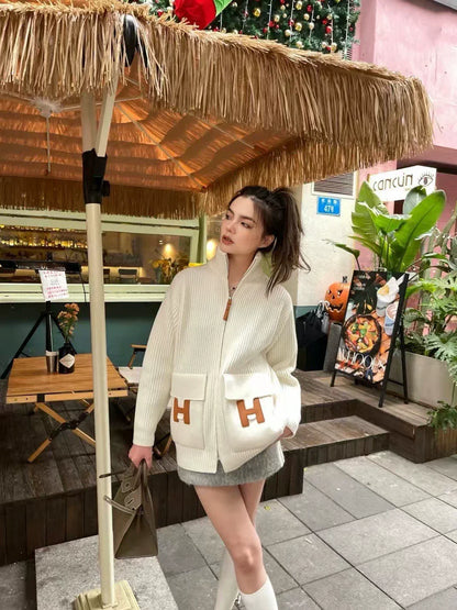 25fw new cashmere knitted zipper jacket