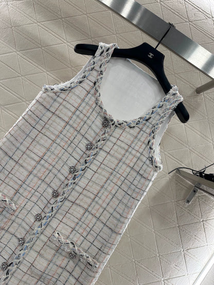 25fw Woven dress with tied edges, vest skirt